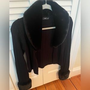 Mango Black Sweater with Faux Fur Trim. Brand new / never worn.
